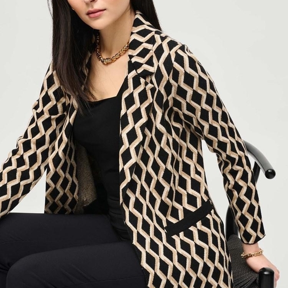 Brushed Jacquard Geometric Print Blazer Straight Silhouette - Picture 2 of 2